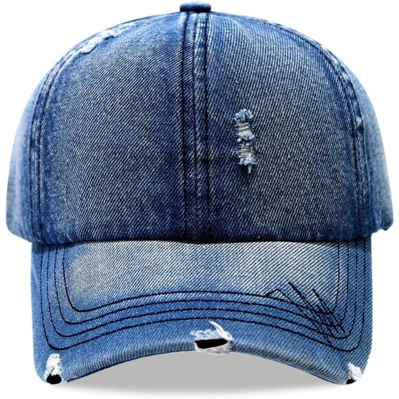 Women's Denim Blue Fashion Baseball Cap Adjustable Strap Back Visor Sports Hat - Picture 3 of 7